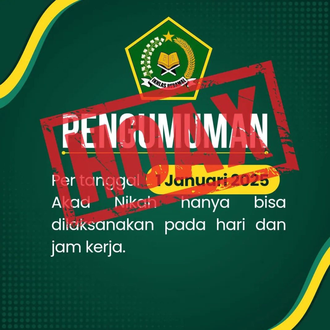 (HOAX) Akad Nikah Hanya Dapat Dilaksanakan pada Hari dan Jam Kerja