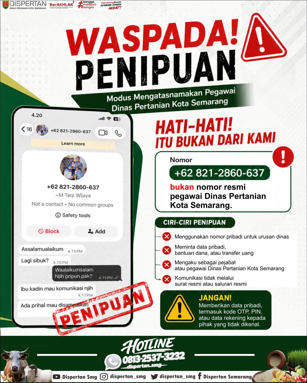 Nomor WhatsApp Mengatasnamakan Pegawai Dinas Pertanian Kota Semarang
